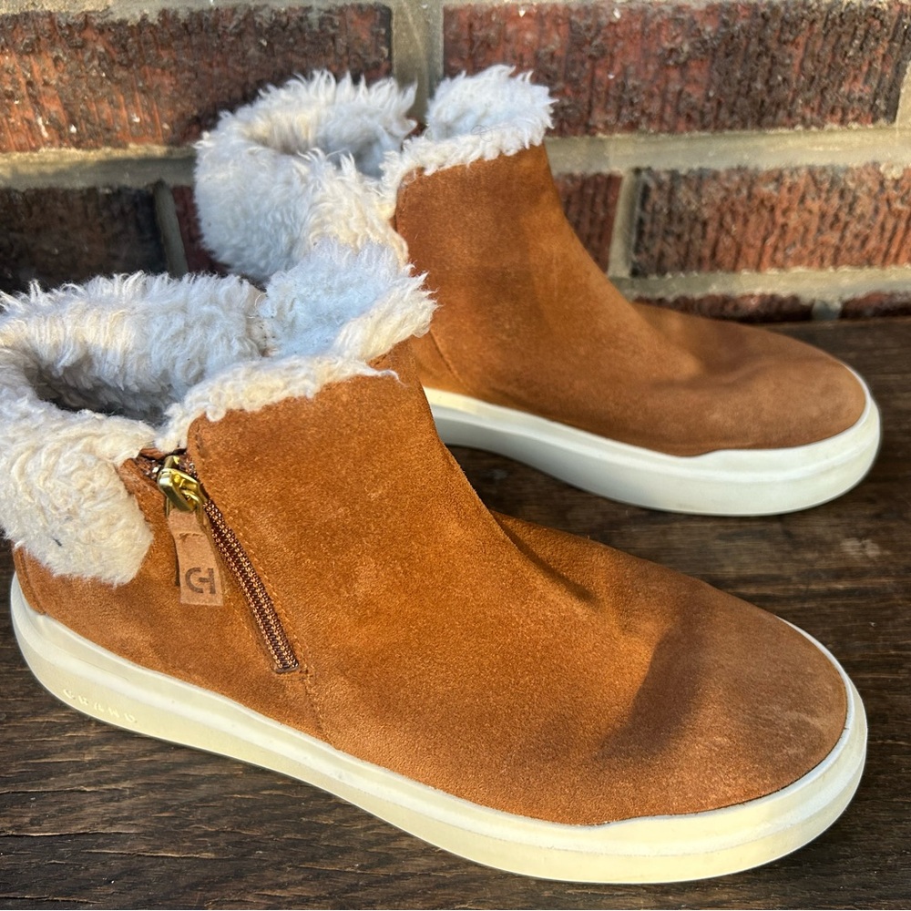 Cole Haan Womens 9 Grandpro Rally Camel Zip Ankle Winter Booties Shearling - Picture 3 of 8